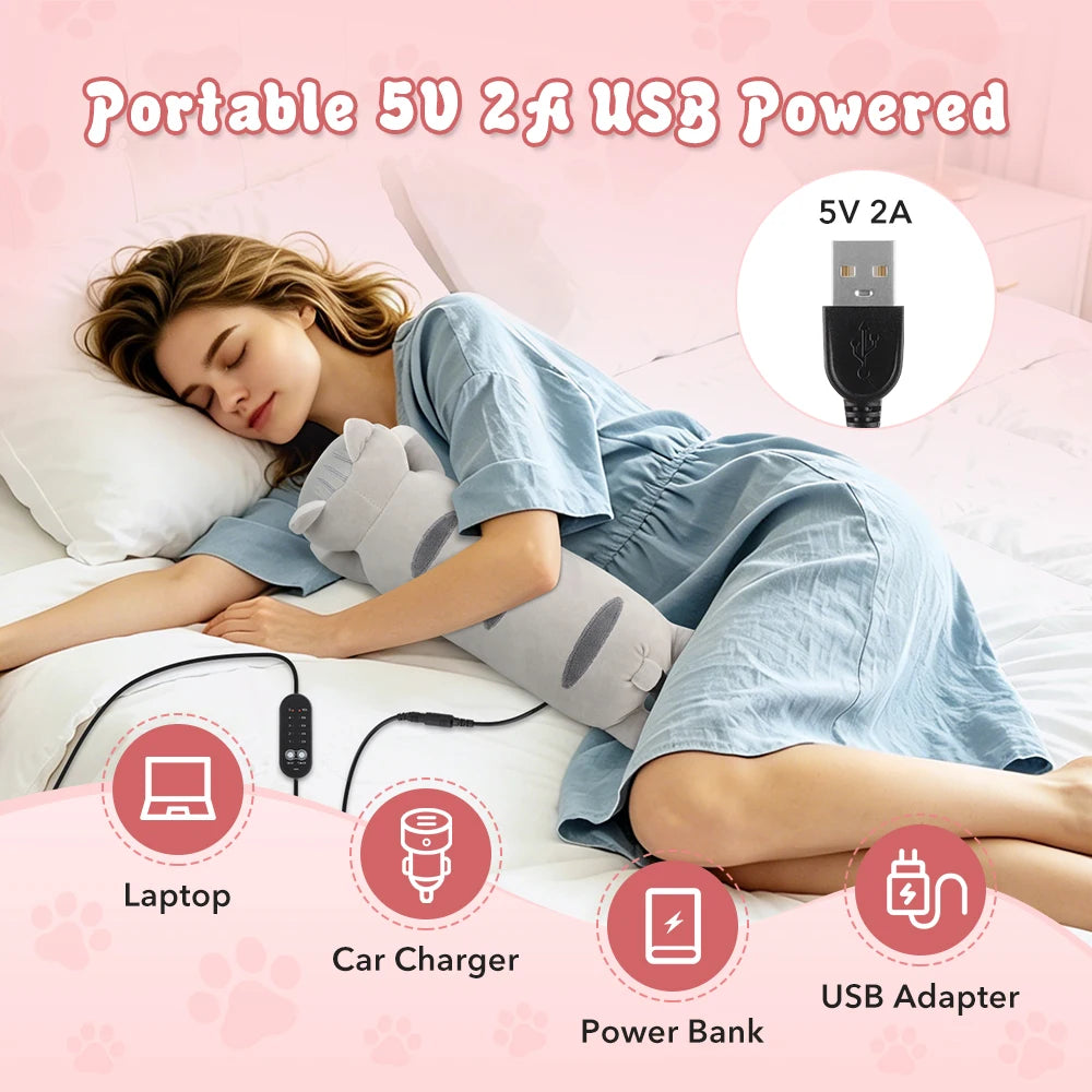 USB Heated Plush Cat Pillow for Cramp Relief - 24