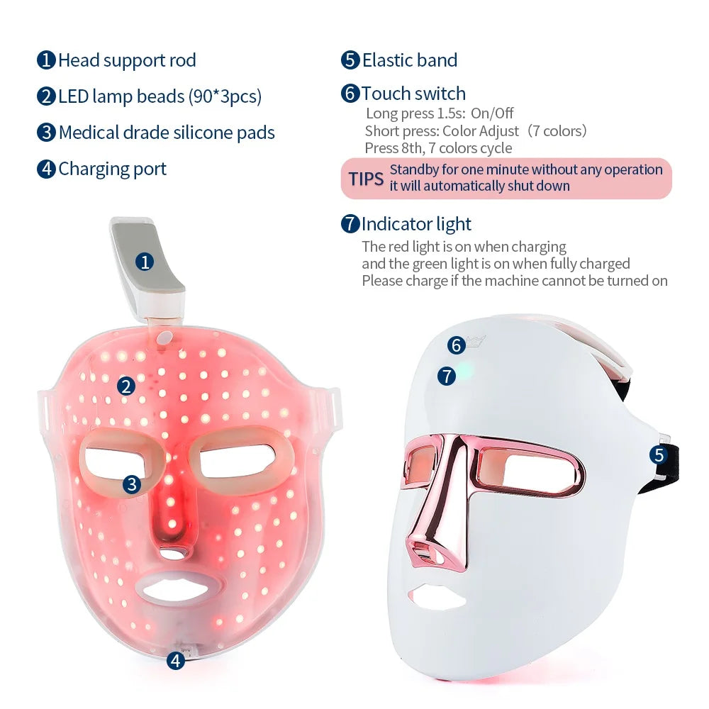 7-Color Photon LED Face and Neck Rejuvenation Mask - 45