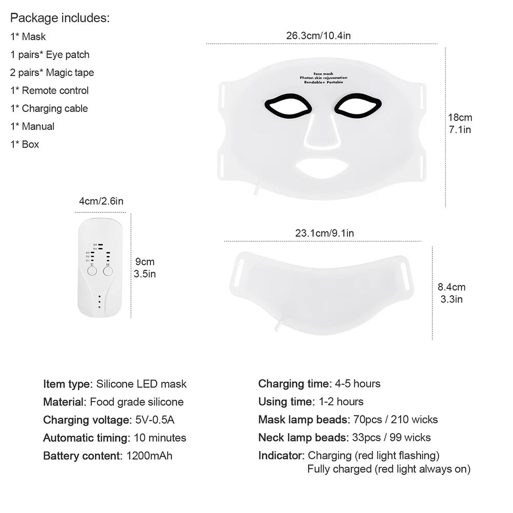 7-Color LED Photon Therapy Mask for Face and Neck - 22