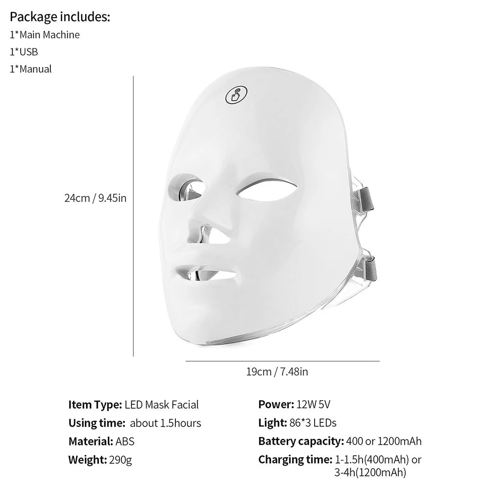 7-Color LED Photon Light Therapy Facial Mask - 31