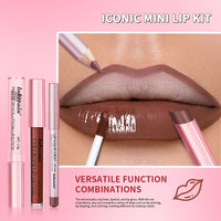 3-in-1 Waterproof Lip Liner, Lipstick & Gloss Travel Set