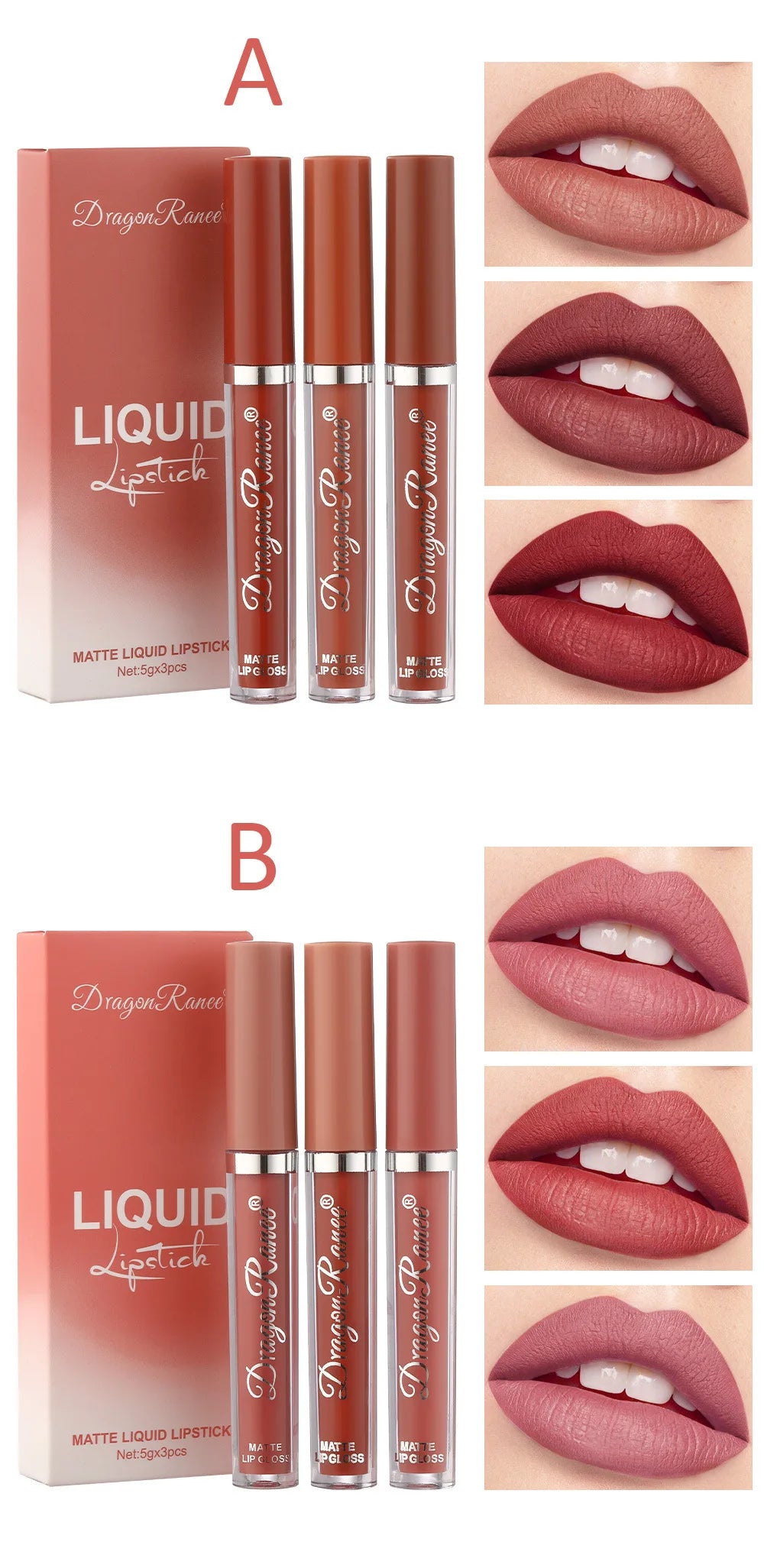 3-Piece Waterproof Matte Liquid Lipstick Set - 10