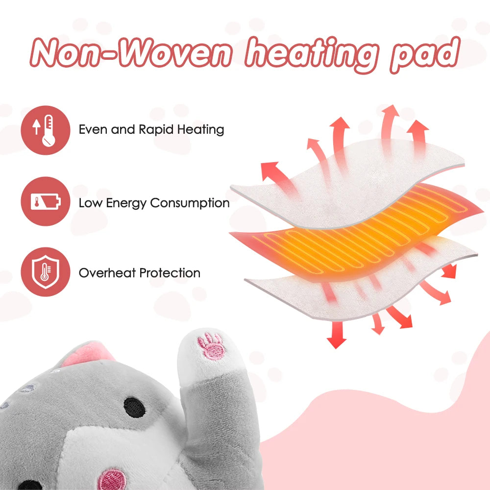 USB Heated Cat Plush Pillow for Period Cramp Relief - 3