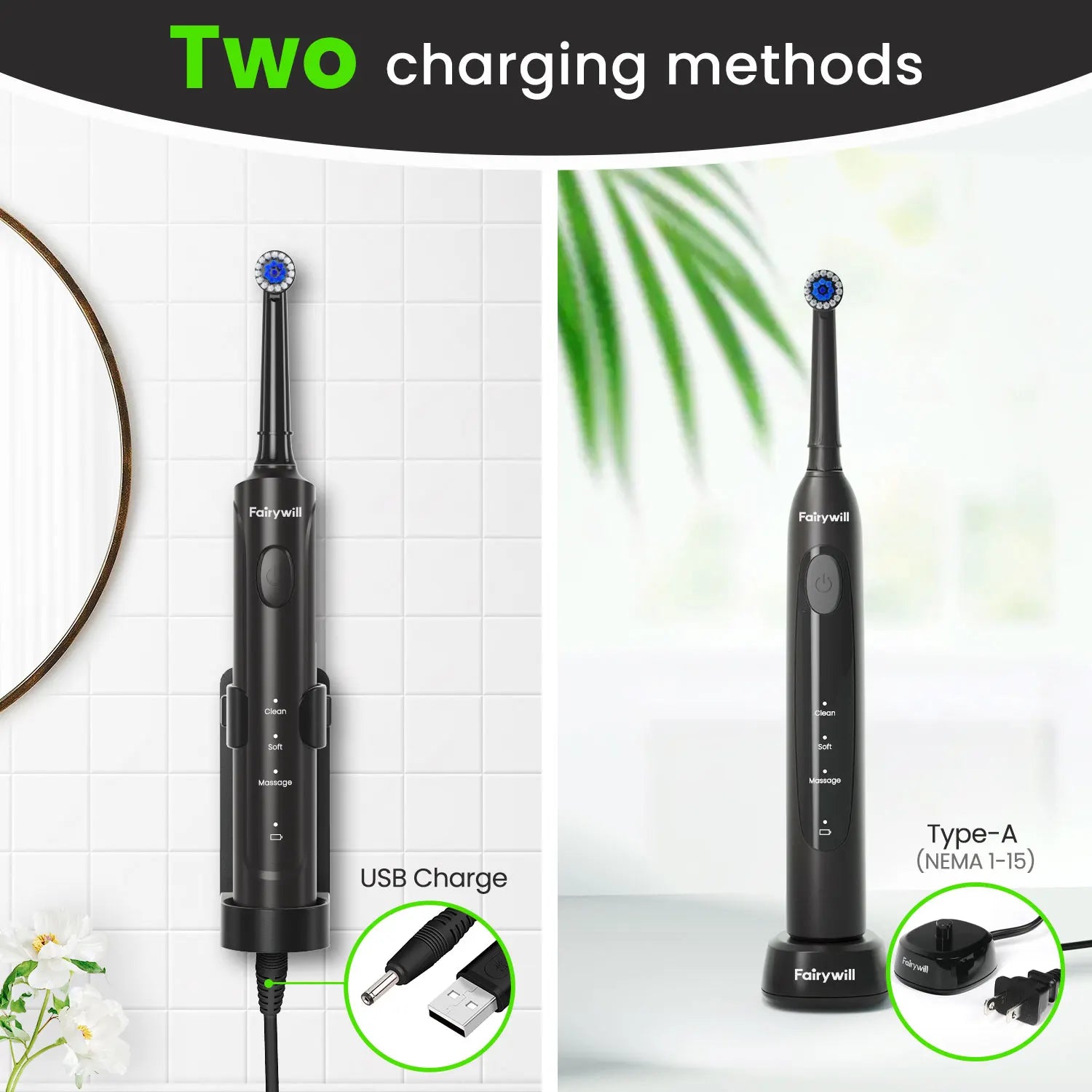 Rechargeable Electric Toothbrush with 4 Replacement Heads - 12
